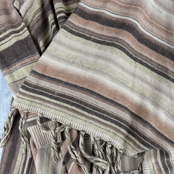 Natural Reflections Stripe Open Front Cardigan Women L Browns Fringe Boho (0786) - Picture 3 of 10